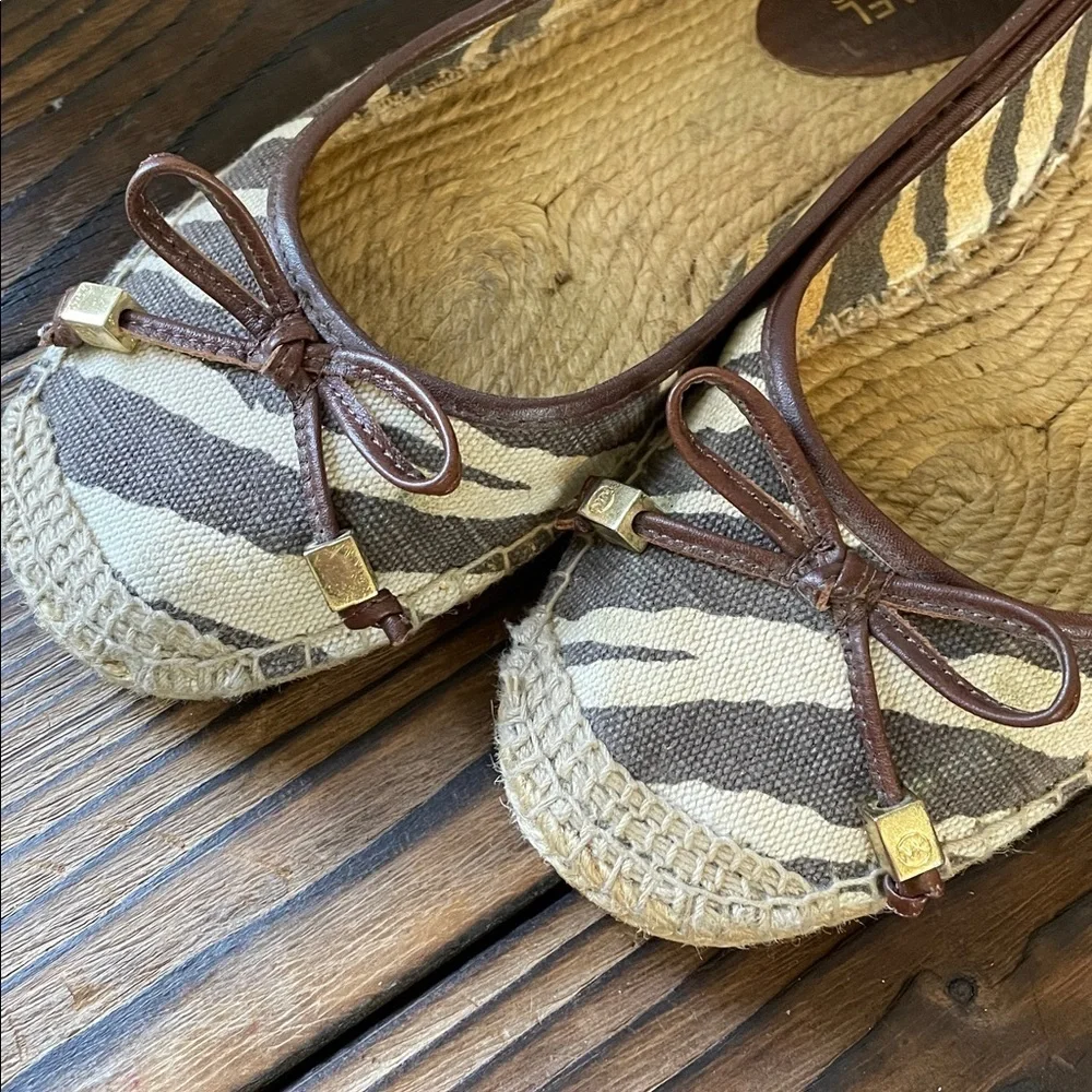 Michael Kors Brown and Tan Zebra Print Espadrille Flats with Bow